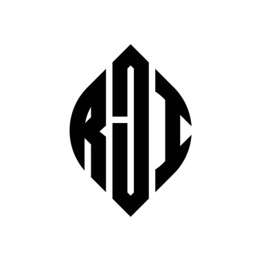 Çember ve elips şekilli RJI daire harf logosu tasarımı. Typographic tarzında RJI elips harfleri. Üç baş harf daire şeklinde bir logo oluşturuyor. RJI Çember Amblemi Soyut Monogram Harf İşaretleyici Vektörü.