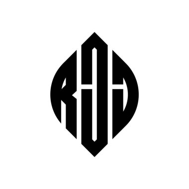 RJJ daire şeklinde ve elips şekilli harf logosu tasarımı. Typographic tarzında RJJ elips harfleri. Üç baş harf daire şeklinde bir logo oluşturuyor. RJJ Çember Amblemi Soyut Monogram Harf İşaretleyici Vektörü.