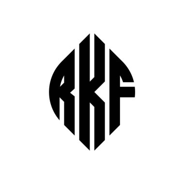 Çember ve elips şekilli RKF daire harf logosu tasarımı. RKF elips harfleri tipografik tarzda. Üç baş harf daire şeklinde bir logo oluşturuyor. RKF Çember Amblemi Soyut Monogram Harf İşaretleyici Vektörü.