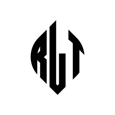 Çember ve elips şekilli RLT daire harf logosu tasarımı. Typographic tarzında RLT elips harfleri. Üç baş harf daire şeklinde bir logo oluşturuyor. RLT Çember Amblemi Soyut Monogram Harf İşaretleyici Vektörü.