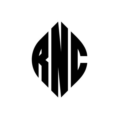 Çember ve elips şekilli RNC daire harf logosu tasarımı. Typographic tarzında RNC elips harfleri. Üç baş harf daire şeklinde bir logo oluşturuyor. RNC Çember Amblemi Soyut Monogram Harf İşaretleyici Vektörü.