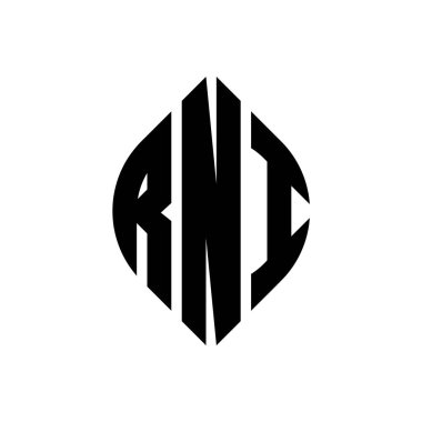 Çember ve elips şekilli RNI daire harf logosu tasarımı. Typographic tarzında RNI elips harfleri. Üç baş harf daire şeklinde bir logo oluşturuyor. RNI Çember Amblemi Soyut Monogram Harf İşaretleyici Vektörü.