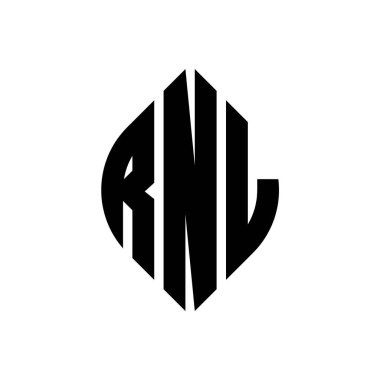 Çember ve elips şekilli RNL daire harf logosu tasarımı. Typographic tarzında RNL elips harfleri. Üç baş harf daire şeklinde bir logo oluşturuyor. RNL Çember Amblemi Soyut Monogram Harf İşaretleyici Vektörü.