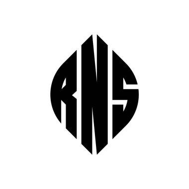 Çember ve elips şekilli RNS daire harf logosu tasarımı. Typographic tarzında RNS elips harfleri. Üç baş harf daire şeklinde bir logo oluşturuyor. RNS Çember Amblemi Soyut Monogram Harf İşaretleyici Vektörü.