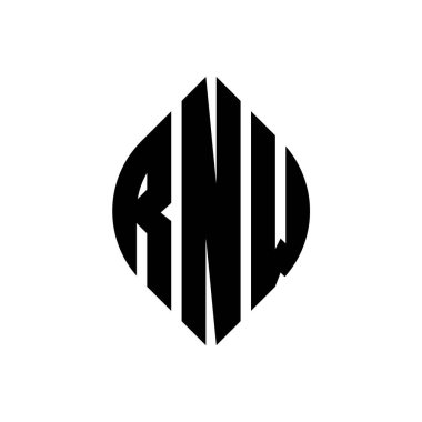 Çember ve elips şekilli RNW daire harf logosu tasarımı. Typographic tarzında RNW elips harfleri. Üç baş harf daire şeklinde bir logo oluşturuyor. RNW Çember Amblemi Soyut Monogram Harf İşaretleyici Vektörü.
