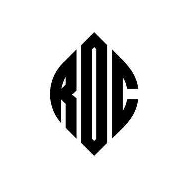 Çember ve elips şekilli ROC daire harf logosu tasarımı. Tipografik biçimli ROC elips harfleri. Üç baş harf daire şeklinde bir logo oluşturuyor. ROC Çember Amblemi Soyut Monogram Harf İşaretleme Vektörü.