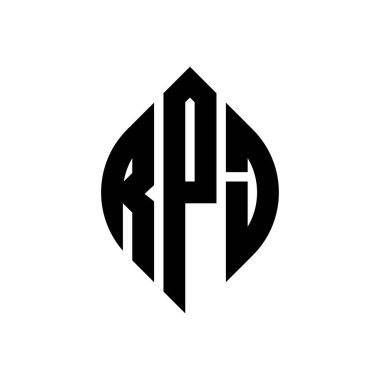 Çember ve elips şekilli RPJ daire harf logosu tasarımı. Typographic tarzında RPJ elips harfleri. Üç baş harf daire şeklinde bir logo oluşturuyor. RPJ Çember Amblemi Soyut Monogram Harf İşaretleyici Vektörü.