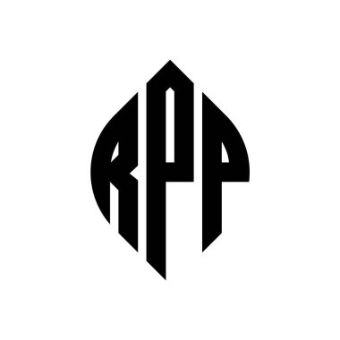 Çember ve elips şekilli RPP daire harf logosu tasarımı. Typographic tarzında RPP elips harfleri. Üç baş harf daire şeklinde bir logo oluşturuyor. RPP Çember Amblemi Soyut Monogram Harf İşaretleyici Vektörü.