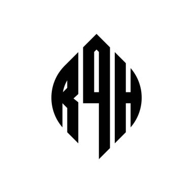 Çember ve elips şekilli RQH daire harf logosu tasarımı. Typographic tarzında RQH elips harfleri. Üç baş harf daire şeklinde bir logo oluşturuyor. RQH Çember Amblemi Soyut Monogram Harf İşaretleyici Vektörü.