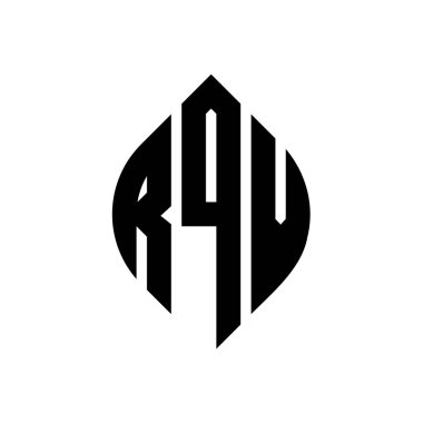 Çember ve elips şekilli RQV daire harf logosu tasarımı. Typographic tarzında RQV elips harfleri. Üç baş harf daire şeklinde bir logo oluşturuyor. RQV Çember Amblemi Soyut Monogram Harf İşaretleyici Vektörü.