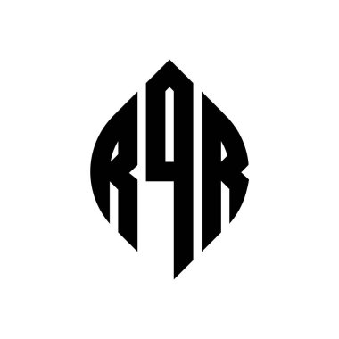 Çember ve elips şekilli RQR daire harf logosu tasarımı. Typographic tarzında RQR elips harfleri. Üç baş harf daire şeklinde bir logo oluşturuyor. RQR Çember Amblemi Soyut Monogram Harf İşaretleyici Vektörü.