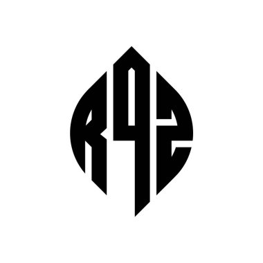 Çember ve elips şekilli RQZ daire harf logosu tasarımı. Typographic tarzında RQZ elips harfleri. Üç baş harf daire şeklinde bir logo oluşturuyor. RQZ Çember Amblemi Soyut Monogram Harf İşaretleyici Vektörü.