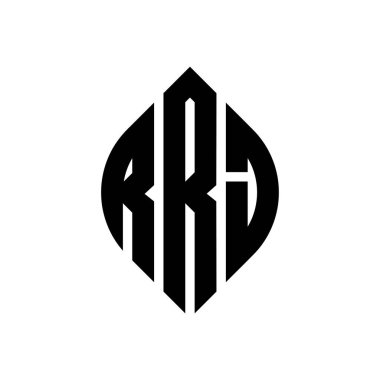 RRJ daire şeklinde ve elips şekilli harf logosu tasarımı. Typographic tarzında RRJ elips harfleri. Üç baş harf daire şeklinde bir logo oluşturuyor. RRJ Çember Amblemi Soyut Monogram Harf İşaretleyici Vektörü.