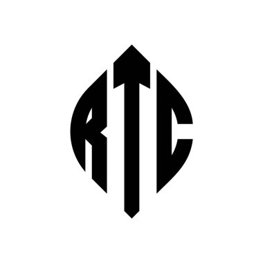 Çember ve elips şekilli RTC daire harf logosu tasarımı. Typographic tarzında RTC elips harfleri. Üç baş harf daire şeklinde bir logo oluşturuyor. RTC Çember Amblemi Soyut Monogram Harf İşaretleyici Vektörü.