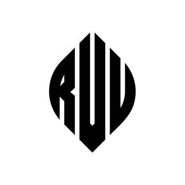 Çember ve elips şekilli RVU harf logosu tasarımı. Typographic tarzı RVU elips harfleri. Üç baş harf daire şeklinde bir logo oluşturuyor. RVU Çember Amblemi Soyut Monogram Harf İşaretleyici Vektörü.