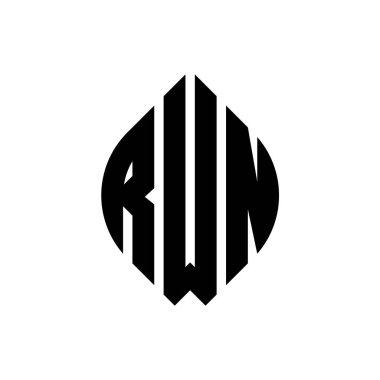 Çember ve elips şekilli RWN daire harf logosu tasarımı. Typographic tarzında RWN elips harfleri. Üç baş harf daire şeklinde bir logo oluşturuyor. RWN Çemberi Amblemi Soyut Monogram Harf İşaretleme Vektörü.