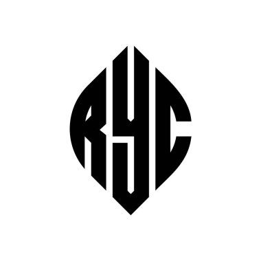 Çember ve elips şekilli RYC daire harf logosu tasarımı. Typographic tarzında RYC elips harfleri. Üç baş harf daire şeklinde bir logo oluşturuyor. RYC Çember Amblemi Soyut Monogram Harf İşaretleyici Vektörü.