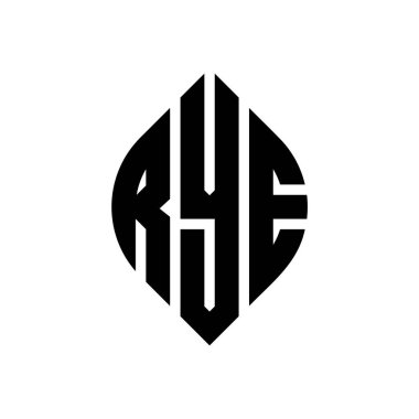Çember ve elips şekilli RYE daire harf logosu tasarımı. Typographic tarzında RYE elips harfleri. Üç baş harf daire şeklinde bir logo oluşturuyor. RYE Çember Amblemi Soyut Monogram Harf İşaretleyici Vektörü.