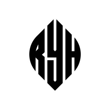 Çember ve elips şekilli RYH daire harf logosu tasarımı. Typographic tarzında RYH elips harfleri. Üç baş harf daire şeklinde bir logo oluşturuyor. RYH Çember Amblemi Soyut Monogram Harf İşaretleyici Vektörü.