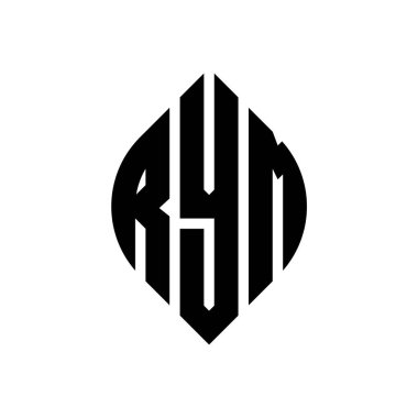 Çember ve elips şekilli RYM daire harf logosu tasarımı. Typographic tarzında RYM elips harfleri. Üç baş harf daire şeklinde bir logo oluşturuyor. RYM Çember Amblemi Soyut Monogram Harf İşaretleyici Vektörü.