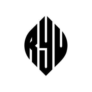 Çember ve elips şekilli RYV daire harf logosu tasarımı. Typographic tarzında RYV elips harfleri. Üç baş harf daire şeklinde bir logo oluşturuyor. RYV Çember Amblemi Soyut Monogram Harf İşaretleyici Vektörü.