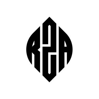 Çember ve elips şekilli RZA daire harfli logo tasarımı. Typographic tarzında RZA elips harfleri. Üç baş harf daire şeklinde bir logo oluşturuyor. RZA Çember Amblemi Soyut Monogram Harf İşaretleyici Vektörü.