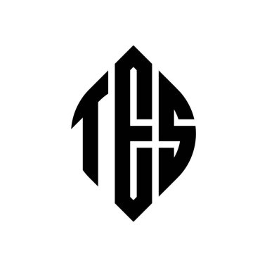Çember ve elips şekilli TES daire harf logosu tasarımı. Tipografik biçimli TES elips harfleri. Üç baş harf daire şeklinde bir logo oluşturuyor. TES Çemberi Amblemi Soyut Monogram Harf İşaretleyici Vektörü.