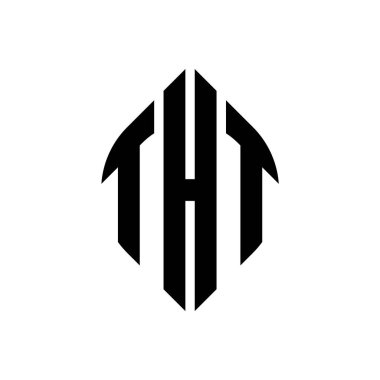 Çember ve elips şekilli THT daire harf logosu tasarımı. Typographic tarzında THT elips harfleri. Üç baş harf daire şeklinde bir logo oluşturuyor. THT Çemberi Amblemi Soyut Monogram Harf İşaretleme Vektörü.