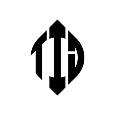Çember ve elips şekilli TIJ daire şeklinde harf logosu tasarımı. Tipografik şekilli TIJ elips harfleri. Üç baş harf daire şeklinde bir logo oluşturuyor. TIJ Çember Amblemi Soyut Monogram Harf İşaretleyici Vektörü.