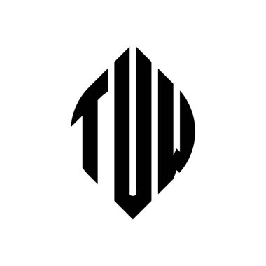 Çember ve elips şekilli TUW daire harf logosu tasarımı. Tipografik biçimli TUW elips harfleri. Üç baş harf daire şeklinde bir logo oluşturuyor. TUW Çember Amblemi Soyut Monogram Harf İşaretleyici Vektörü.