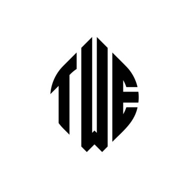 Çember ve elips şekilli TWE daire harf logosu tasarımı. Tipografik tarzda TWE elips harfleri. Üç baş harf daire şeklinde bir logo oluşturuyor. TWE Çemberi Amblemi Soyut Monogram Harf İşaretleme Vektörü.