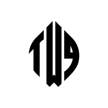Çember ve elips şekilli TWQ daire harf logosu tasarımı. Tipografik tarzda TWQ elips harfleri. Üç baş harf daire şeklinde bir logo oluşturuyor. TWQ Çemberi Amblemi Soyut Monogram Harf İşaretleyici Vektörü.