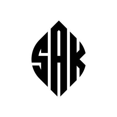 Çember ve elips şekilli SAK daire harf logosu tasarımı. Tipografik tarzda SAK elips harfleri. Üç baş harf daire şeklinde bir logo oluşturuyor. SAK Çemberi Amblemi Soyut Monogram Harf İşaretleme Vektörü.