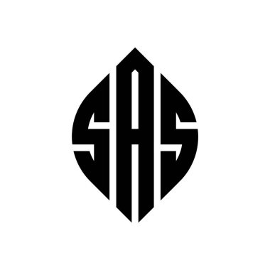 Çember ve elips şekilli SAS yuvarlak harf logosu tasarımı. Tipografik biçimli SAS elips mektupları. Üç baş harf daire şeklinde bir logo oluşturuyor. SAS Çemberi Amblemi Soyut Monogram Harf İşaretleme Vektörü.
