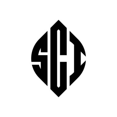 Çember ve elips şekilli SCI daire harf logosu tasarımı. Typographic tarzında SCI elips harfleri. Üç baş harf daire şeklinde bir logo oluşturuyor. SCI Çember Amblemi Soyut Monogram Harf İşaretleme Vektörü.