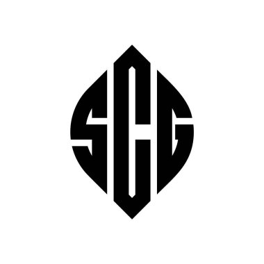 Çember ve elips şekilli SCG daire harf logosu tasarımı. Typographic tarzında SCG elips harfleri. Üç baş harf daire şeklinde bir logo oluşturuyor. SCG Çember Amblemi Soyut Monogram Harf İşaretleyici Vektörü.