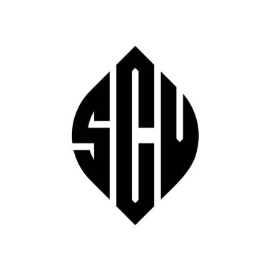 Çember ve elips şekilli SCV daire harf logosu tasarımı. Typographic tarzında SCV elips harfleri. Üç baş harf daire şeklinde bir logo oluşturuyor. SCV Çember Amblemi Soyut Monogram Harf İşaretleme Vektörü.