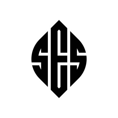 Çember ve elips şekilli SES daire harf logosu tasarımı. Tipografik biçimli SES elips harfleri. Üç baş harf daire şeklinde bir logo oluşturuyor. SES Çember Amblemi Soyut Monogram Harf İşaretleyici Vektörü.