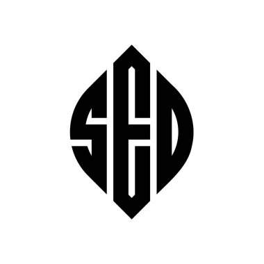 Çember ve elips şekilli SEO daire harf logosu tasarımı. Tipografik tarzda SEO elips harfleri. Üç baş harf daire şeklinde bir logo oluşturuyor. SEO Çemberi Amblemi Soyut Monogram Harf İşaretleme Vektörü.