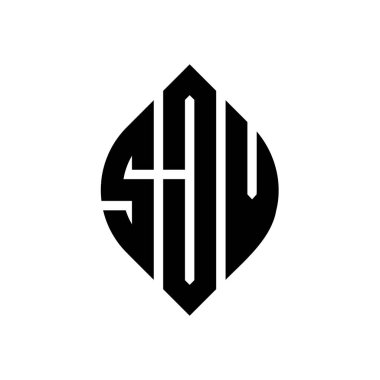 Çember ve elips şekilli SJV daire harf logosu tasarımı. Tipografik biçimli SJV elips harfleri. Üç baş harf daire şeklinde bir logo oluşturuyor. SJV Çember Amblemi Soyut Monogram Harf İşaretleyici Vektörü.