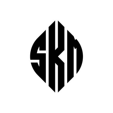 Çember ve elips şekilli SKM daire harf logosu tasarımı. Tipografik biçimli SKM elips harfleri. Üç baş harf daire şeklinde bir logo oluşturuyor. SKM Çemberi Amblemi Soyut Monogram Harf İşaretleme Vektörü.