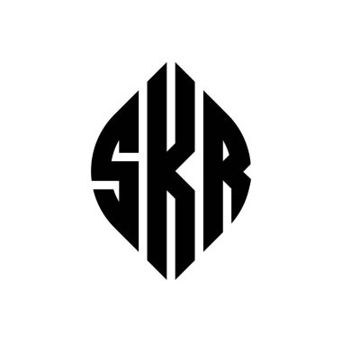 Çember ve elips şekilli SKR daire harf logosu tasarımı. SKR elips harfleri tipografik tarzda. Üç baş harf daire şeklinde bir logo oluşturuyor. SKR Çember Amblemi Soyut Monogram Harf İşaretleyici Vektörü.