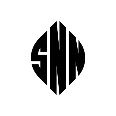 Çember ve elips şekilli SNN daire harf logosu tasarımı. Tipografik biçimli SNN elips harfleri. Üç baş harf daire şeklinde bir logo oluşturuyor. SNN Çember Amblemi Soyut Monogram Harf İşaretleyici Vektörü.
