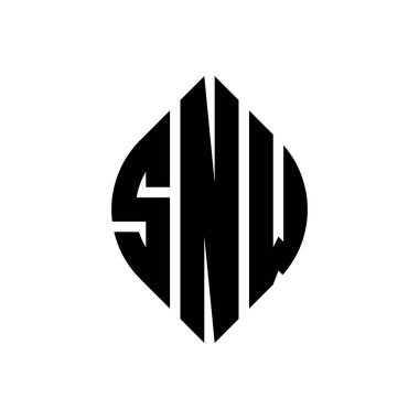Çember ve elips şekilli SNW daire harf logosu tasarımı. Tipografik biçimli SNW elips harfleri. Üç baş harf daire şeklinde bir logo oluşturuyor. SNW Çember Amblemi Soyut Monogram Harf İşaretleyici Vektörü.