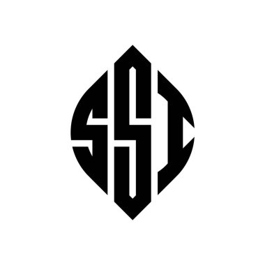 Çember ve elips şekilli SSI daire harf logosu tasarımı. Tipografik biçimli SSI elips harfleri. Üç baş harf daire şeklinde bir logo oluşturuyor. SSI Çemberi Amblemi Soyut Monogram Harf İşaretleyici Vektörü.