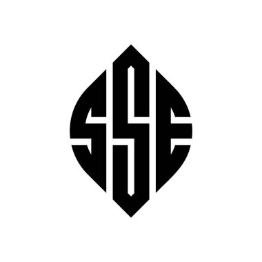 Çember ve elips şekilli SSE daire harf logosu tasarımı. Tipografik biçimli SSE elips harfleri. Üç baş harf daire şeklinde bir logo oluşturuyor. SSE Çemberi Amblemi Soyut Monogram Harf İşaretleyici Vektörü.