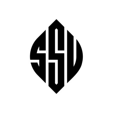 Çember ve elips şekilli SSU daire harf logosu tasarımı. SSU elips harfleri tipografik tarzda. Üç baş harf daire şeklinde bir logo oluşturuyor. SSU Çember Amblemi Soyut Monogram Harf İşaretleyici Vektörü.