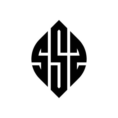 Çember ve elips şekilli SSZ daire harf logosu tasarımı. Tipografik biçimli SSZ elips harfleri. Üç baş harf daire şeklinde bir logo oluşturuyor. SSZ Çember Amblemi Soyut Monogram Harf İşaretleyici Vektörü.