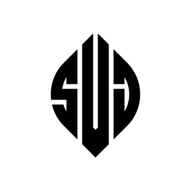 Çember ve elips şekilli SVJ daire harf logosu tasarımı. Tipografik biçimli SVJ elips harfleri. Üç baş harf daire şeklinde bir logo oluşturuyor. SVJ Çember Amblemi Soyut Monogram Harf İşaretleyici Vektörü.