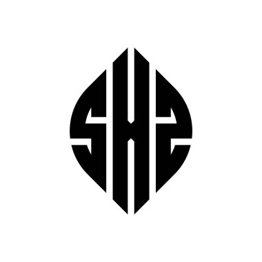 Çember ve elips şekilli SXZ daire harf logosu tasarımı. Tipografik biçimli SXZ elips harfleri. Üç baş harf daire şeklinde bir logo oluşturuyor. SXZ Çember Amblemi Soyut Monogram Harf İşaretleyici Vektörü.